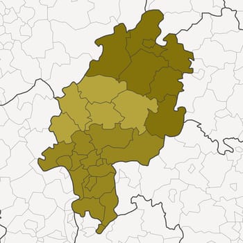 Map of Germany federal state Hesse with neighboring federal states