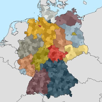 colored map of Germany with neighboring countries