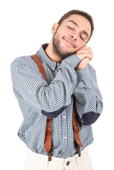 Nerd in love posing isolated in a white background