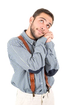 Nerd in love posing isolated in a white background