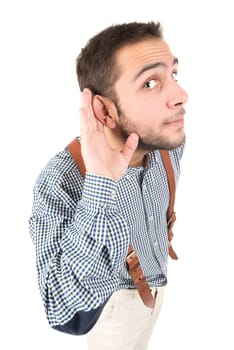 Nerd listening isolated in a white background