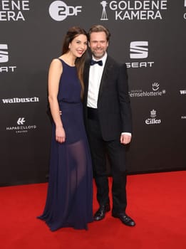 Matthias Matschke with Theresa ,. Presentation of the GOLDEN CAMERA 2017 at Messe Hamburg