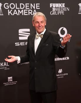 Hugo Egon Balder with girlfriend Elena.Presentation of the GOLDEN CAMERA 2017 at Messe Hamburg