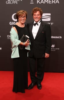 Uschi Wolters with Dieter Wedel,. Presentation of the GOLDEN CAMERA 2017 at Messe Hamburg