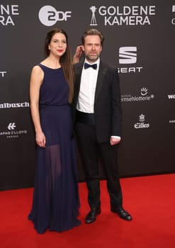 Matthias Matschke with Theresa ,. Presentation of the GOLDEN CAMERA 2017 at Messe Hamburg