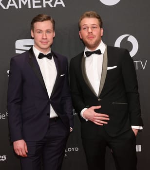 David Kross and Ben Muenchow ,. Presentation of the GOLDEN CAMERA 2017 at Messe Hamburg