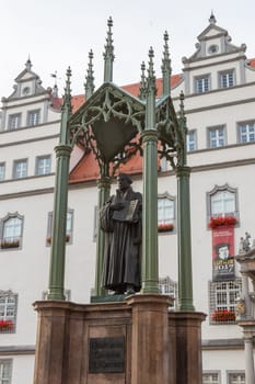 Monument of Martin Luther in front of the town hall of Wittenberg