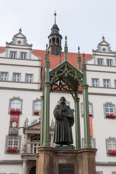 Monument of Martin Luther in front of the town hall of Wittenberg