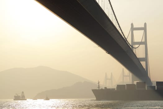 bridge at sunset moment, Tsing ma bridge