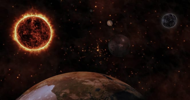 The Sun and Planets in space with star background