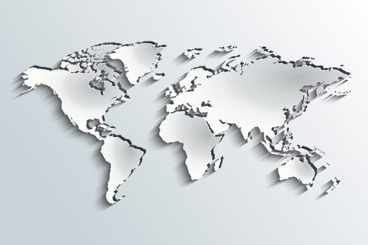 World map embossed in peeling paper over a grey gradient
