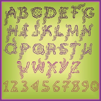 Country Floral font. Folk artistic alphaber. Illustration.