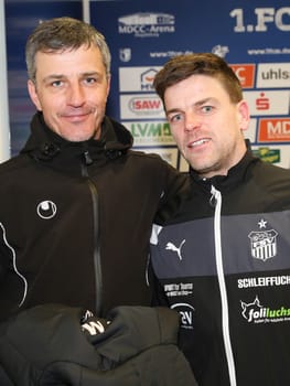 Head coach Jens Härtel ( 1.FC Magdeburg ) and head coach Torsten Ziegner ( FSV Zwickau ) - 3rd league season 2016/2017 point game 1.FCM against FSV Zwickau