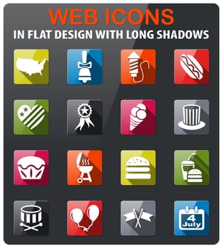 independence day icons set in flat design with long shadow