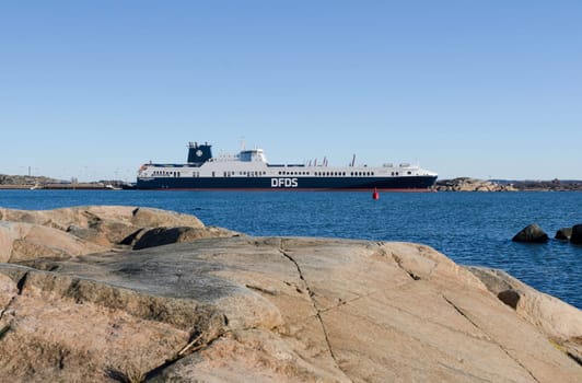 one big ship in the harbour outside Gothenburg