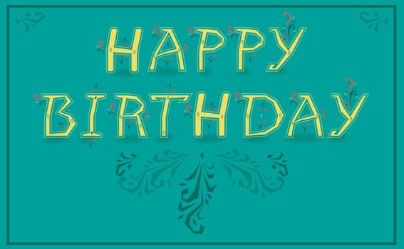 Inscription Happy Birthday. Unusual graceful font. Delicate letters with floral pattern. Illustration.