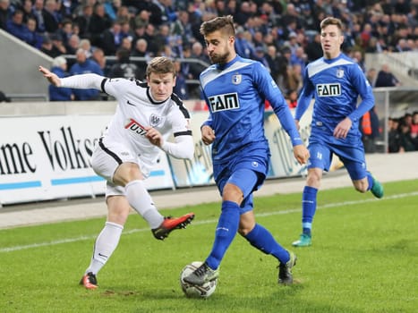 Tobias Rühle (Preußen Münster left) and Michel Niemeyer (1.FC Magdeburg re.) at 3rd league season 2016/2017 Point game 1.FCM against SC Preußen Münster