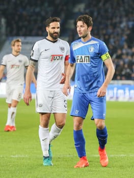 Adriano Grimaldi (Preußen Münster left) and Marius Sowislo (1.FC Magdeburg re.) at 3rd league season 2016/2017 Point game 1.FCM against SC Preußen Münster
