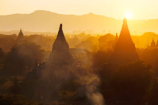 Scenic view of ancient Bagan temple during golden hour