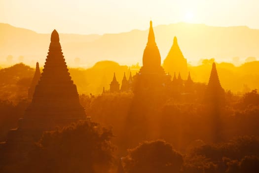 Scenic view of ancient Bagan temple during golden hour
