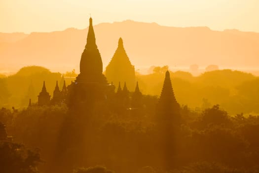 Scenic view of ancient Bagan temple during golden hour