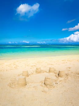 Sandy tropical Wolmar beach at sunny day.  Mauritius