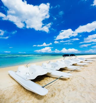 Kayaks at Wolmar beach. Mauritius island.
