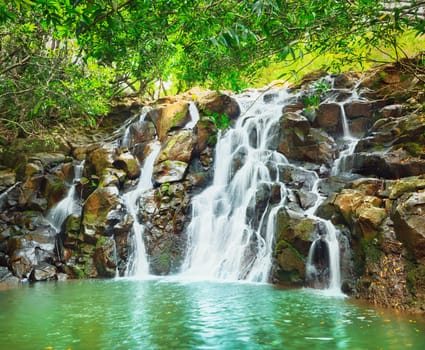Scenic Cascade Vacoas waterfall. Mauritius island