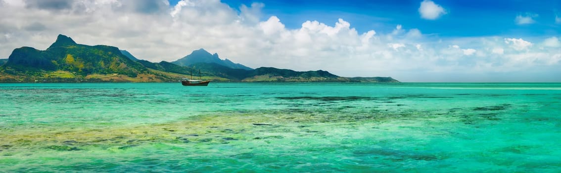 View of a sea at day time. Mauritius island. Panorama