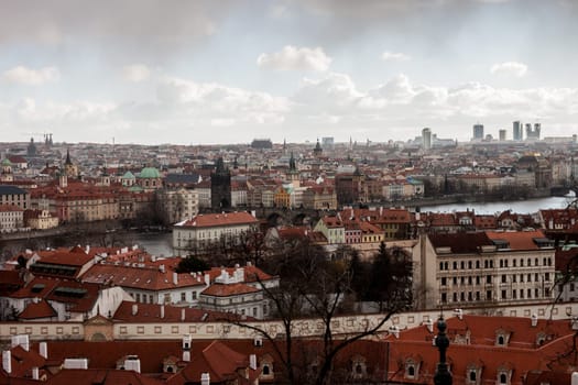panoramic view at Prague red roofs beautiful landscape