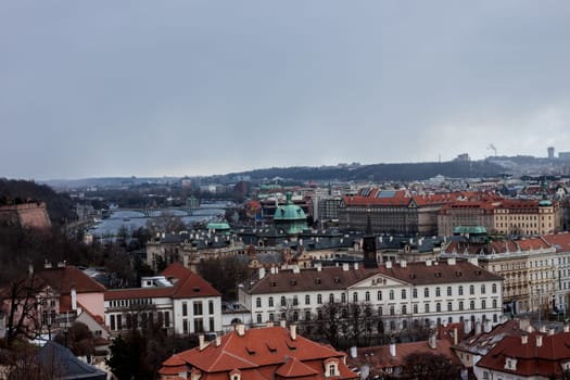 panoramic view at Prague red roofs beautiful landscape