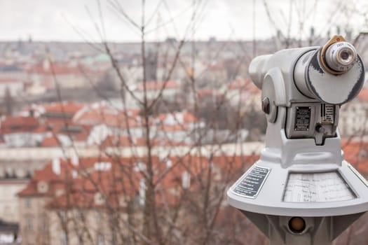 spyglass binocular at touristic view point in Prague