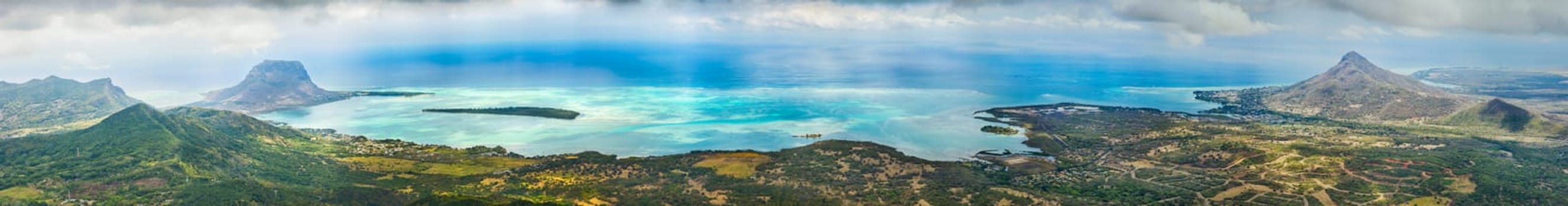 View from Piton de la Petite Riviere Noire, highest peak of Mauritius.  Panorama