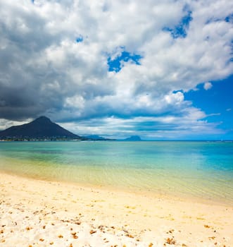 Sandy tropical Wolmar beach at sunny day.  Mauritius