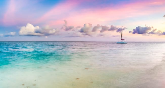Amazing Pointe d'Esny beach on the South East Coast of Mauritius at sunset. Panorama