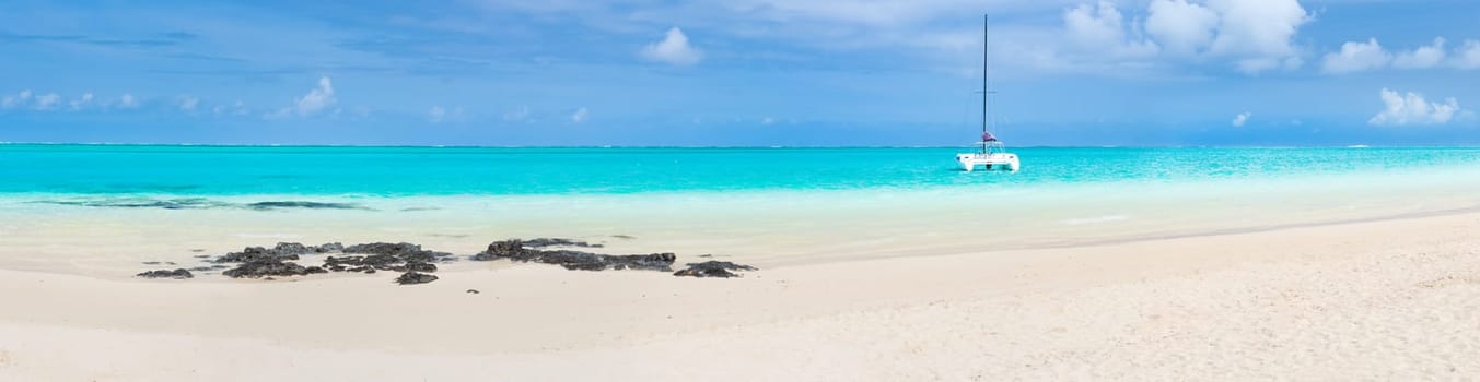 Amazing Pointe d'Esny beach on the South East Coast of Mauritius. Panorama