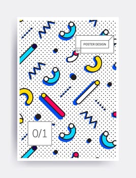 Design poster. Bright vector illustrations with geometric elements, memphis figure for interior, website banner template, social media, email, print, ads, promotional material