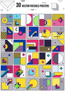 Big Collection with trendy backgrounds for your project, animation, advertisement, commercial banner, flyer, sale, frame. Simple poster, patches, badges in mix neo memphis, pop art style