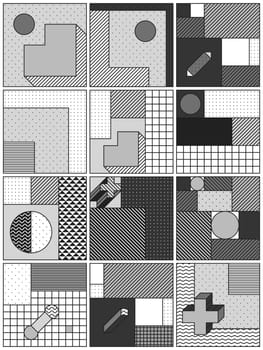 Big Collection with trendy backgrounds for your project, animation, advertisement, commercial banner, flyer, sale, frame. Simple poster, patches, badges in mix neo memphis, pop art style