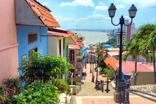 View of the Las Penas neighborhood on Santa Ana Hill in Guayaquil, Ecuador