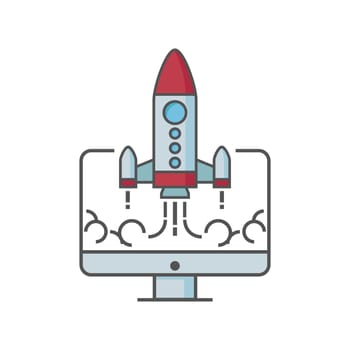 Flat design of rocket launch. Business Start Up Concept