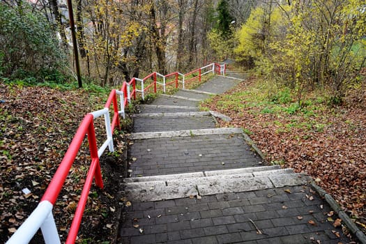 Stairs on the hill in autumn park