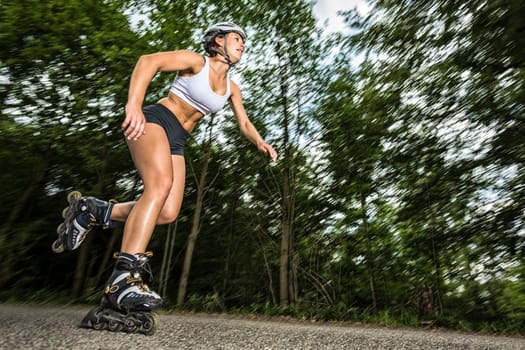 young woman skating inline