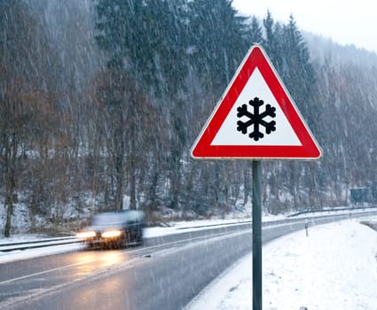 A photography of a snow street sign