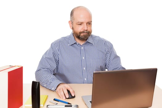 A man with a beard in a buero against a white background