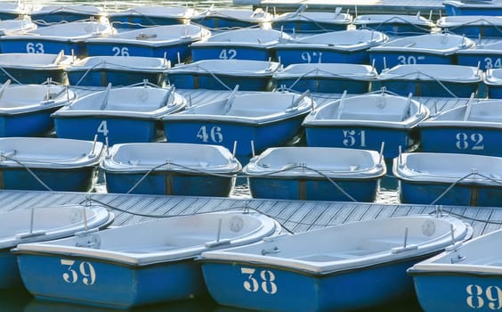 Numbered boats in city park in Madrid