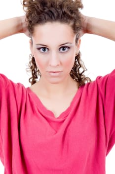 young beautiful woman portrait, isolated in white