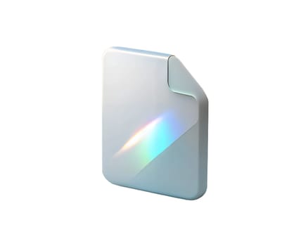 A modern holographic 3D icon of a file, isolated on white background, representing digital documents, storage, and data management in a sleek and contemporary design