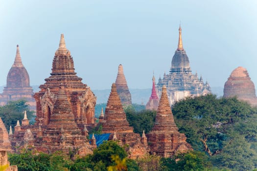 Scenic view of ancient Bagan temple during golden hour