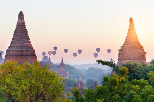 Scenic view of ancient Bagan temple during golden hour